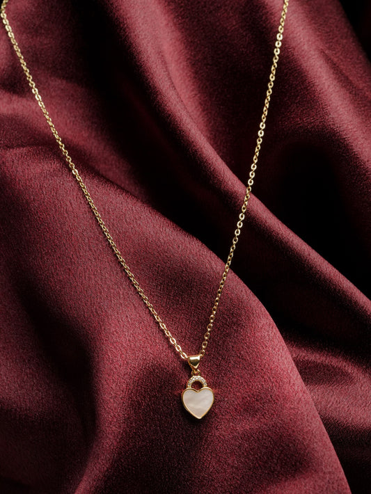 Ashborne Nikita mother-of-pearl heart necklace on a fine gold-tone cable chain