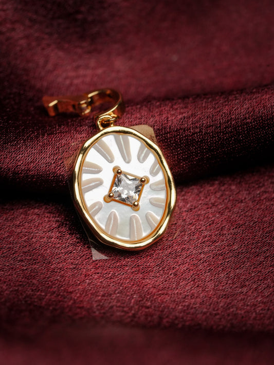 Ashborne Shanaya oval mother-of-pearl pendant with carved sunray and square crystal