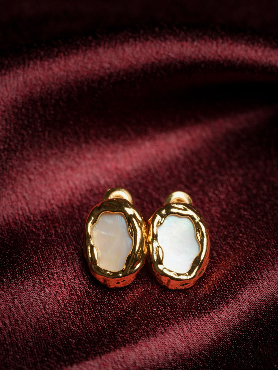 Ashborne Kalyani mother-of-pearl freeform studs, front-on pair