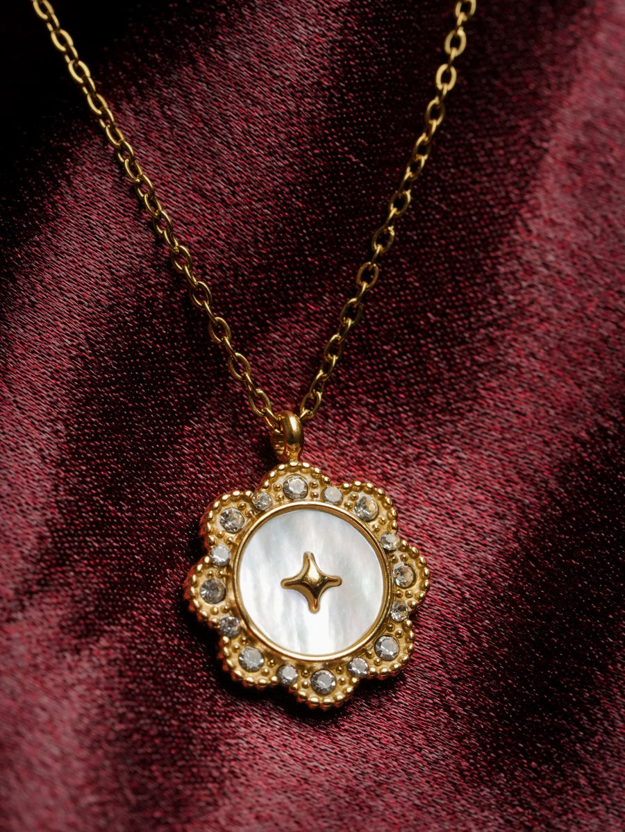 Ashborne Mohini flower pendant with mother-of-pearl centre, crystal scallops and star accent