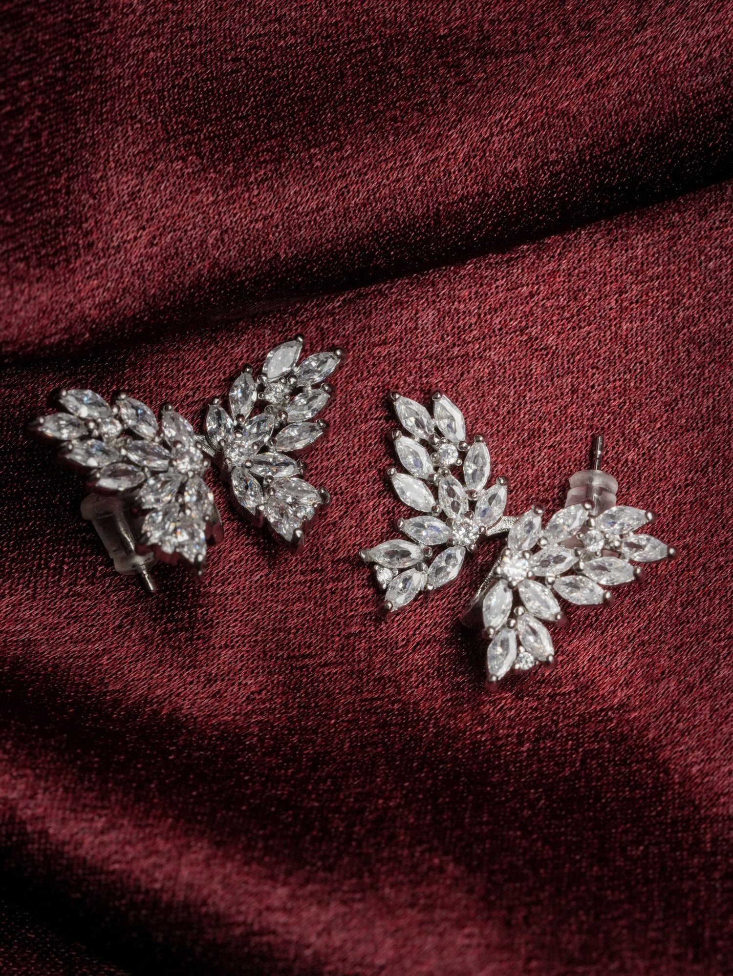 Ashborne Parvati silver-tone marquise crystal floral-spray stud earrings, pair