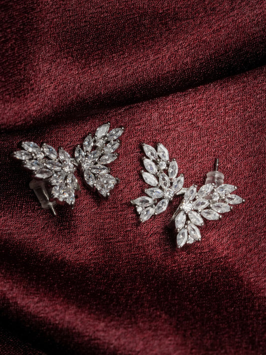 Ashborne Parvati silver-tone marquise crystal floral-spray stud earrings, pair