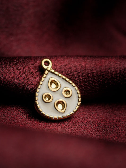Ashborne Sarita gold-tone white enamel teardrop pendant with raised gold dots