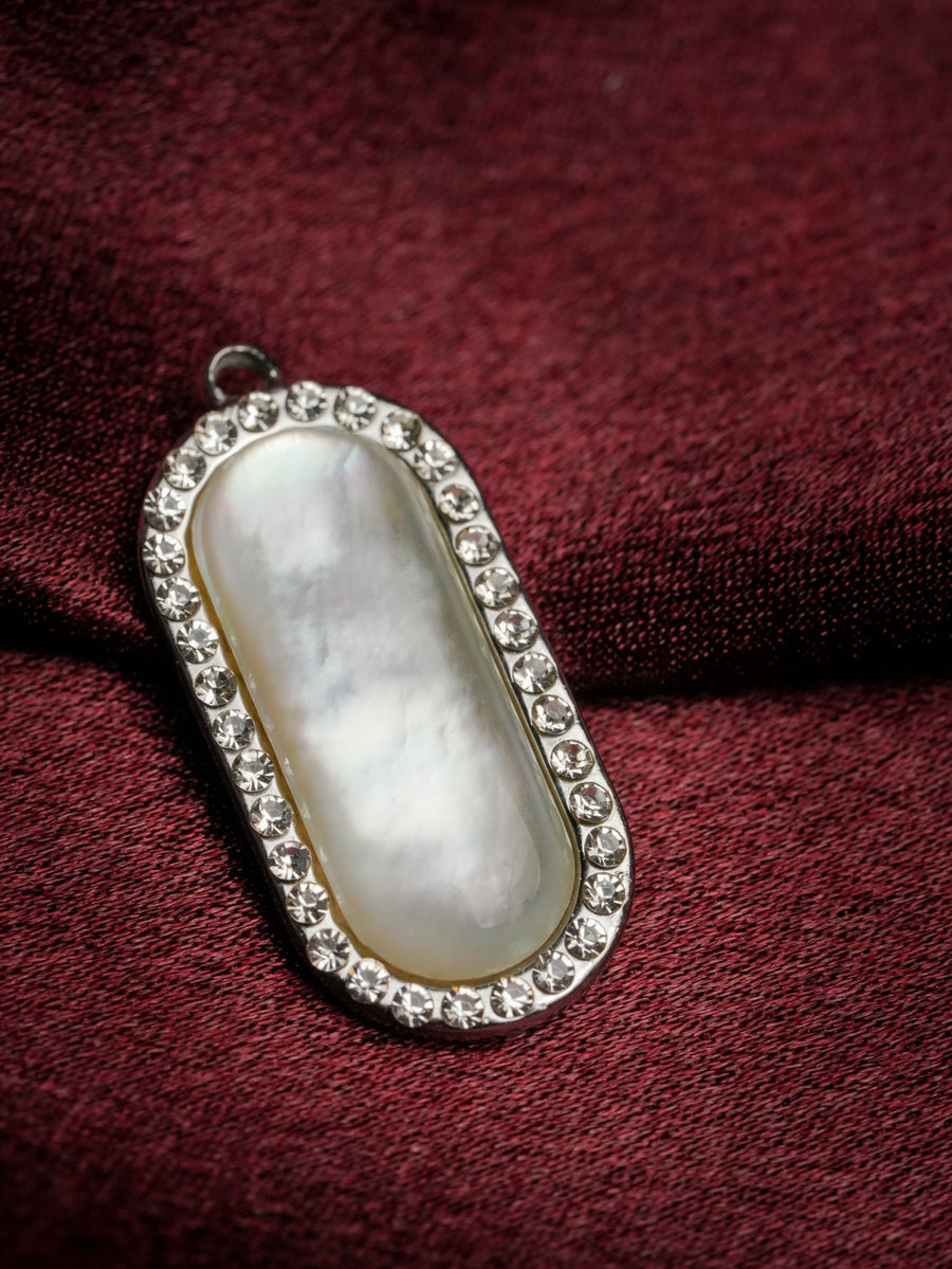 Ashborne Ragini silver-tone oval mother-of-pearl pendant with crystal halo
