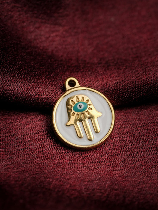 Ashborne Sarika gold-tone hamsa evil-eye enamel pendant on maroon fabric