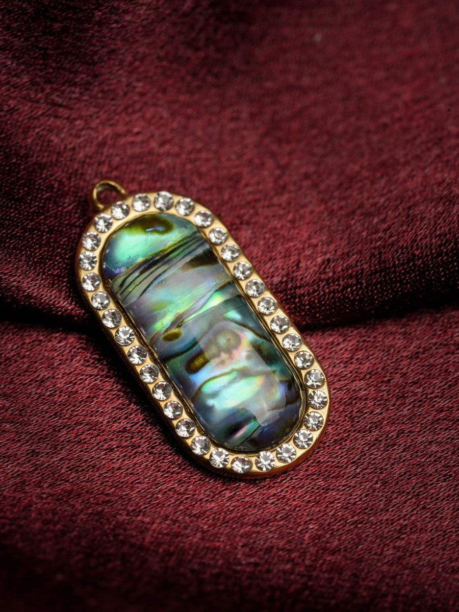 Ashborne Radha gold-tone oval abalone shell pendant with pavé crystal halo